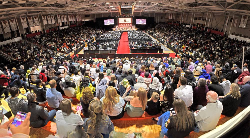 Panoramic photo of crowd at SUNY Erie Commencement