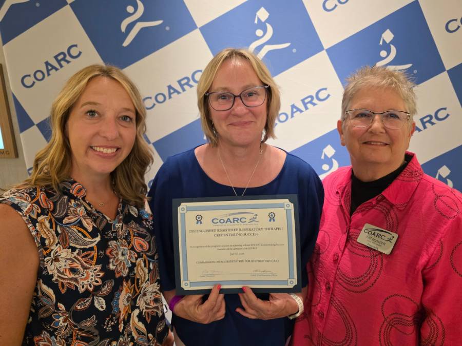 CoARC President Pat Munzer presents the 2026 Commission on Accreditation for Respiratory Care Credentialing Success Award to SUNY Erie’s Assistant Professor Kathy Henninger (left) and Professor Connie Zimicki, at the AARC Summer Forum in Bonita Springs, Florida, from July 13-15